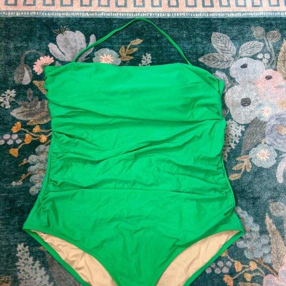 J. Crew Swimsuit Womens 2X Plus Kelly Green Strapless Ruched One Piece Bathing - Picture 11 of 16